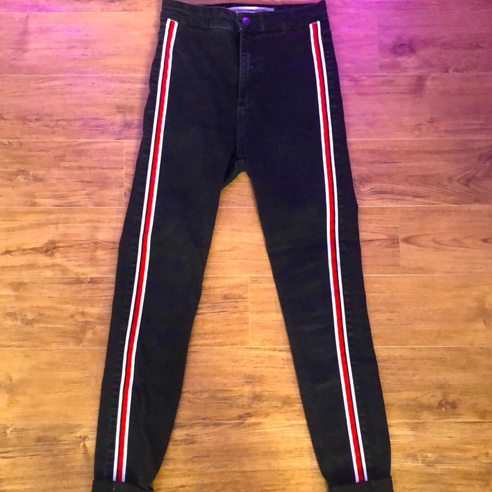 ZARA High Rise Jeggings with Red Stripe
